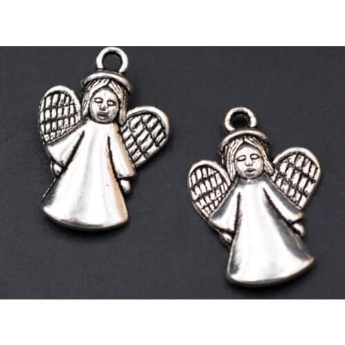 WKOUD 10pcs Creative Silver Color Sleeping Angel Pendant Hip Hop Style Wings Charm Angel Charm 24*17mm A463
