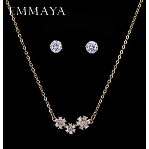EMMAYA Luxury Gold-color CZ Crystal Necklace Stud Earrings Flower Pendant Jewelry Wedding Jewelry Sets