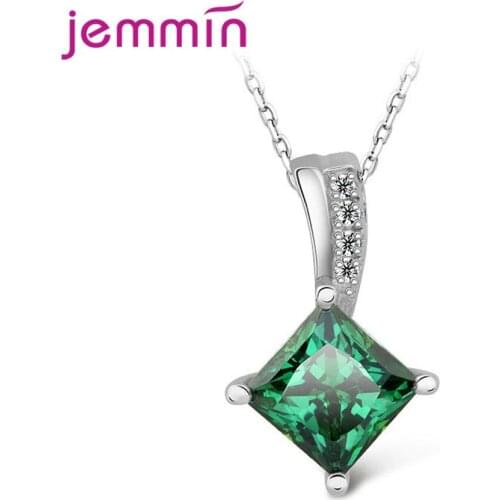 Luxury 925 Silver Pendant Necklaces for Women Wedding Engagement Square Green Austrian Crystal Sparkling Noble Gifts Jewelry