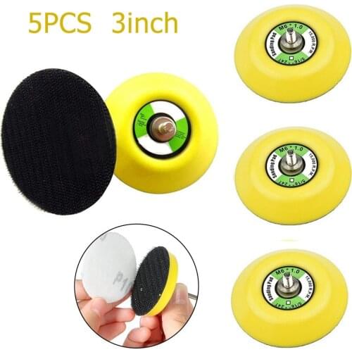 5pcs 3” 75mm Hook&Loop Polishing Sander Backer Plates Self-adhesive Backing Pad M6 Thread For Air Sander Buffing