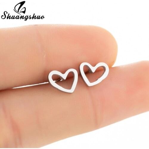 Shuangshuo Romantic Hollow Heart Stud Earrings for Women Fashion Jewelry Geometric Triangle Round Earrings Party Gift Bijoux