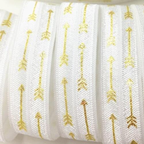 5 Yards 5/8 White Gold Printed Arrows Fold Over Elastic,DIY waistband elastic band, Hair accessories ribbon for sewing