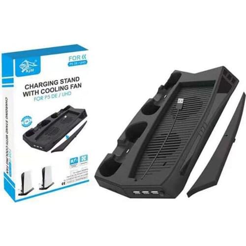LED Indicator Vertical Stand Cooling Fan with Dual Controller Charger Dock Charging Station & 3 USB Hub for PS5 DE / UHD Console