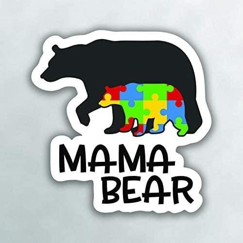 Dawasaru for Autism Mama Bear Vinyl Decal Sticker - Car Truck Van SUV Window Wall Cup Laptop,14cm