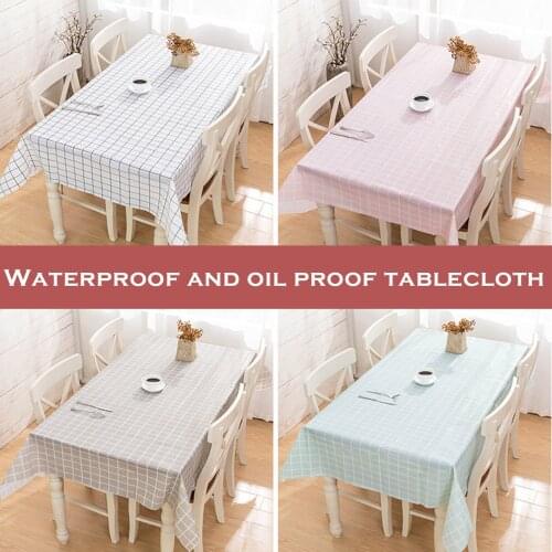 Waterproof and Oil-proof Tablecloth with Simple Checkered Pattern 137*90cm PVC Wash-free Home Furnishing for Stand Table TS2
