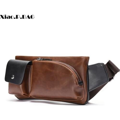 Xiao.P Crazy Horse PU Leather Men Chest Bag Travel Crossbody Bag Vintage Pocket Single Shoulder Bag Brown Multifunction Bag