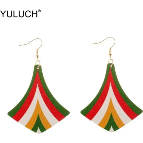 YULUCH Ethnic Muti-Color Hanging Earing for Lady 2019 Indian Fashion Anchor Wooden Personality Drop Earrings Jewelry Accessories
