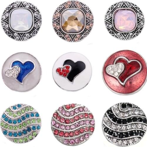 5pcs/lot Snap Button Jewelry Bracelets Mixed Love Crystal Rhinestone 18mm Snap Buttons Fit 20mm 18mm Snap Bracelet