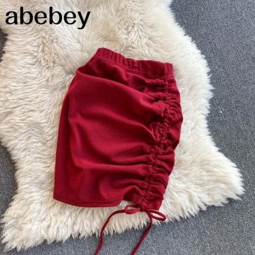 Women Four Seasons Temperament All-match Simple Solid Color Skirt Party Sexy Female Drawstring Pleated Slim Mini Faldas