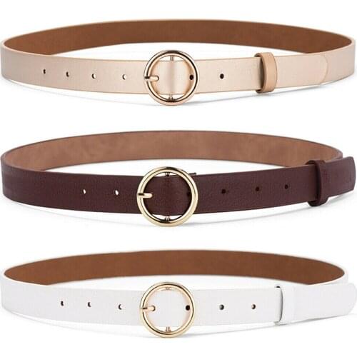 PU Leather Waistband Lady Belt Vintage Belts Fashion Casual Women Round Buckle Belt
