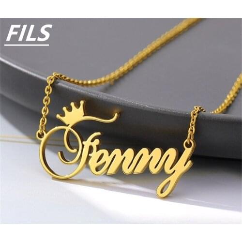 Customized Letter Name Necklace For Women Stainless Steel Custom Personalized Crown Pendant Choker Necklaces Jewelry for Women