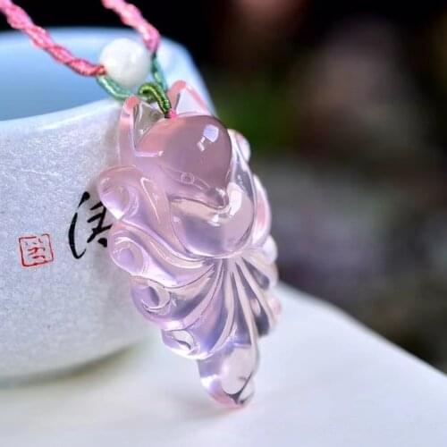 Natural Rose Quartz 9 Tails Fox Shape Pendant Women Men Mozambique 45x25mm Love Anniversary Gift Love Crystal Necklace AAAAA