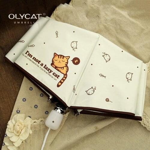 OLYCAT Automatic Umbrella Rain Women Lovely Cat Folding Umbrellas Windproof Black Coating Anti UV Parasol Womens Umbrella Girl
