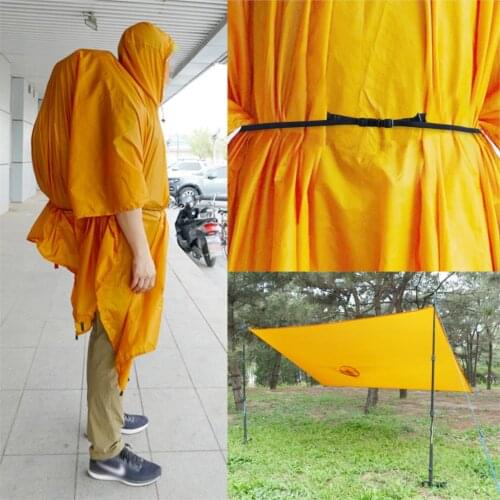 1Pc Single Person Ultralight Hiking Raincoat Outdoor Camping Awning Tarp Mini Sun Shelter 20D Double-sided Silicone Coated Nylon