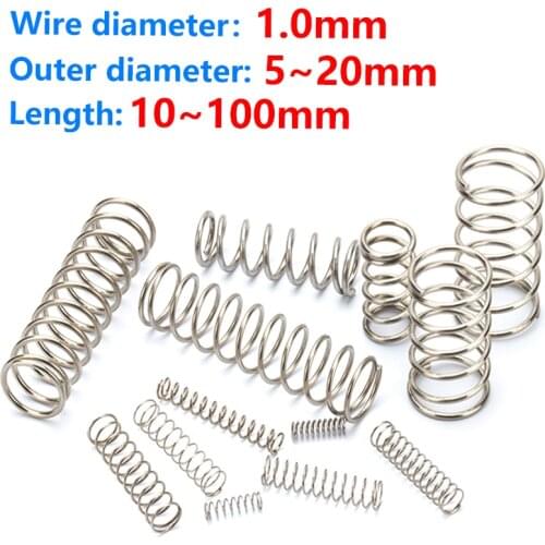 10pcs Compress Pressure Spring Y-type Rotor Return Cylidrical Coil Od 5mm~20mm Steel Wire Diameter 1.0mm 304 Stainless Steel