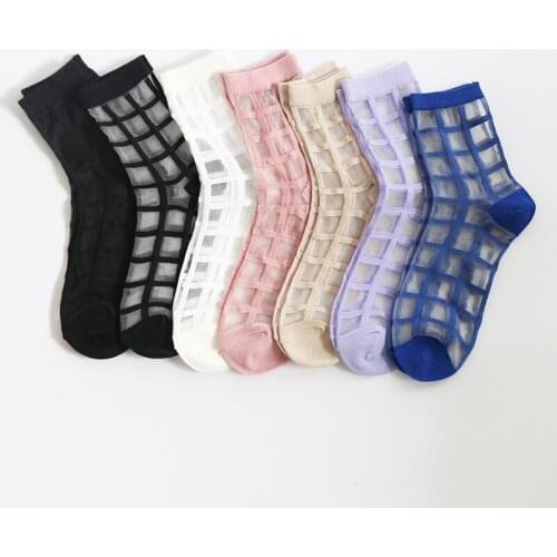2019 fashion thin short stockings cool breathable square lattice glass stockings breathable deodorant ladies stockings