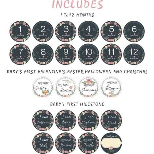 425F 24 Sheets/Set Baby Pregnant Belly Decals Monthly Stickers Floral Print Memory Recording Milestone Sticker Newborn Growth