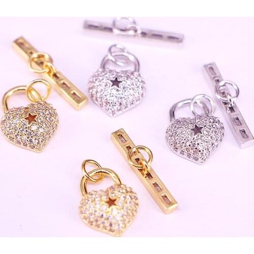 5Pcs, Fashion CZ Heart Clasps Buckle Connector Women Jewelry Making DIY Micro-inlaid Zircon Bracelet Necklace Accessories