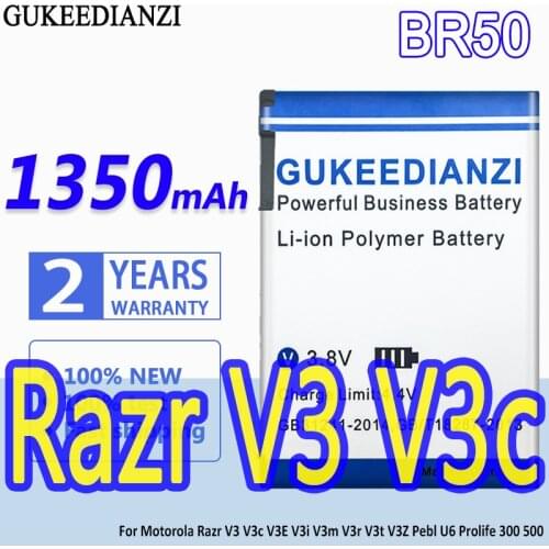 GUKEEDIANZI Battery BR50 1350mAh For Motorola Razr V3 V3c V3E V3i V3m V3r V3t V3Z Pebl U6 Prolife 300 500 Bateria