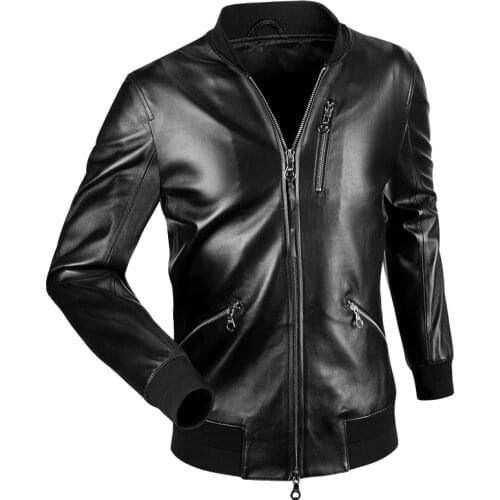 Free shipping,mens classic baseball leather Jacket,quality genuine sheepskin coat.thin soft black men jackets.fashion sales