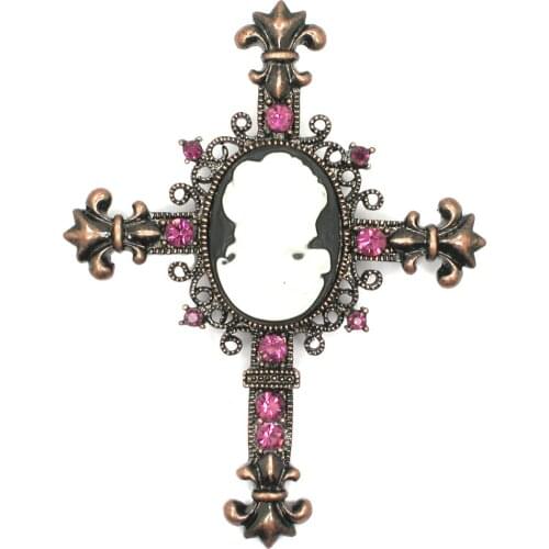 Cameo Cross Rhinestone Brooches Pins & Pendant