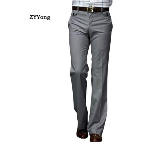 New Men Flared Boot Cut Trousers Business Casual British Style Office Slim Comfortable Formal Bottom Black Suit Pants