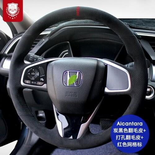 Real Alcantara suede grip steering wheel cover for Honda 10th Gen Civic crv FIT Accord xrv Avancier interior car accessories