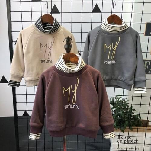 Childrens Sweatshirt Baby Boys and Girls Turtleneck Striped T Shirt Clothes Baby Velvet Thick Hoodies Kids Sweatshirt for Boys