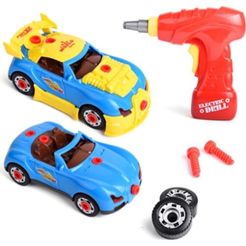 Boys Drill Toys Pretend Play Building Tools For 2 in 1 Modeling Assembly Car Kit With Sound Light Screw Construction Tool Toys