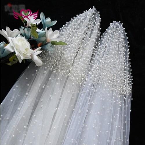 Heavy Pearls Beaded Bride Veil For Girl 1.5 Meters 3 Meters White Ivory Wedding Veils A8006