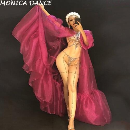 Women Sexy Stage Sleeveless Jumpsuit Sparkling Crystals Bodysuit Nightclub Birthday Party Stage Wear Performance Dance Costume