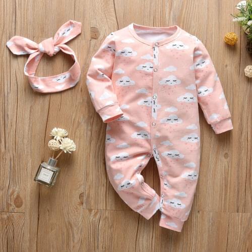 Baby Girls Clothing Sets Sweet Newborns Romper Bodysuit+Headband 2pcs/set Long Sleeve Cloud Printed Infant Baby Casual Home Wear