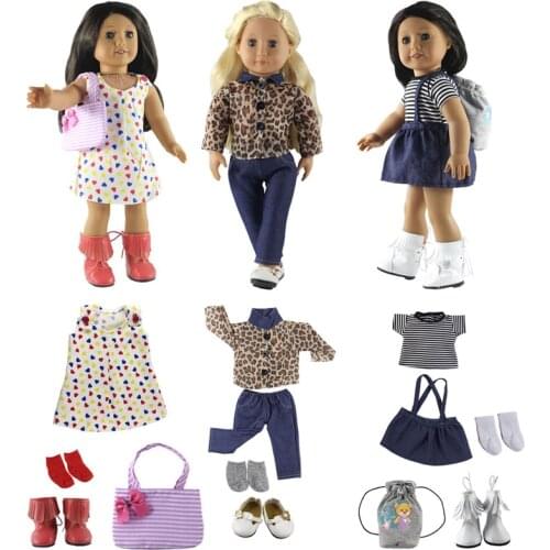 Hot 3 set Different styles Leisure handmade dress clothes outfit Toy clothes for 18"American Doll+Shoes+Bag Doll accessories