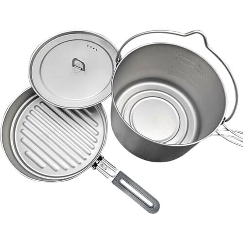 LIXADA Outdoor Titanium 2.8L Hanging Pot 1.1L Pan Lightweight Folding Cookware for Hiking Picnic Camping Equipment Tableware