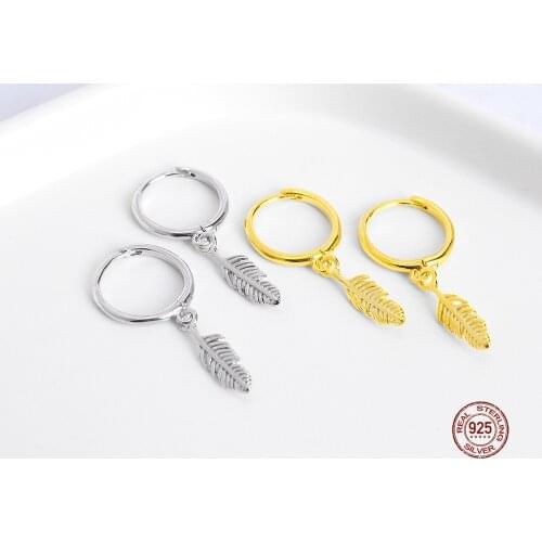 LKO Punk Vintage Design Feather Pendants Hoop Earrings For Women Men Jewelry Accessories 925 Sterling Silver Earrings Brincos