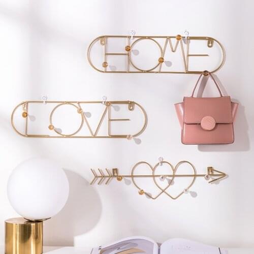 Nordic Metal Golden Hook Wall Mounted Clothes Hat Hanger 4-5 Hooks Hanging Luxury Door Decor Key Hanger Handbag Hanger Racks
