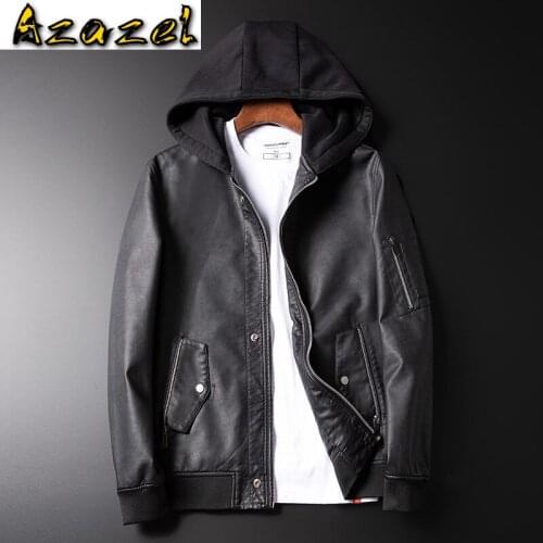 New Autumn Winter Mens Motorcycle Leather Jacket Men Windbreaker Hooded Pu Jackets Male Outwear Male Baseball Coat Plus Size