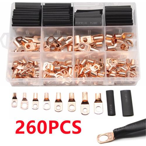 60/140/260PCS SC Bare Copper Ring Terminal Lugs Electrical Wire Cable Crimp Terminals Battery Copper Nose Solder Wire Connector