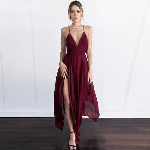 Charming A-Line Side Slit Ankle Length V-Neck Evening Dress 2021 Spaghetti Straps Sleeveless Criss-Cross Back Prom Party Gowns