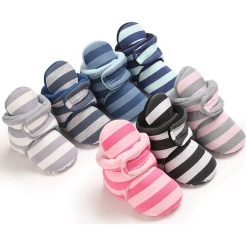Infant First Walkers Striped Booties Baby Shoes Cotton Newborn Shoes Soft Sole Autumn Winter Toddler Baby Girl Boy Shoes