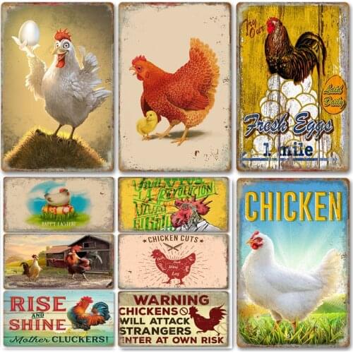 Chicken Tin Signs Vintage Metal Poster Vintage Farmhouse Farm Wall Decor Rooster Retro Metal Plaque (20x30cm)