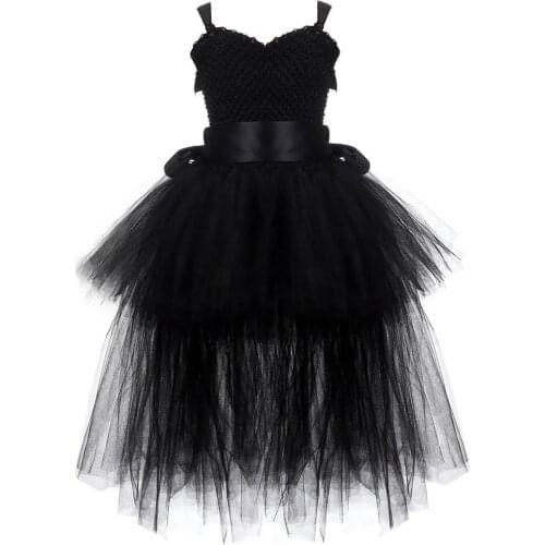 V-neck Girl Tutu Dress with Tail Solid Color Fluffy Trailing Tulle Dresses for Girls Princess Kids Carnival Halloween Costumes