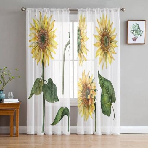 Plant Sunflower Sheer Window Curtains for Living Room Bedroom Girls Room Decoration Tulle Curtains