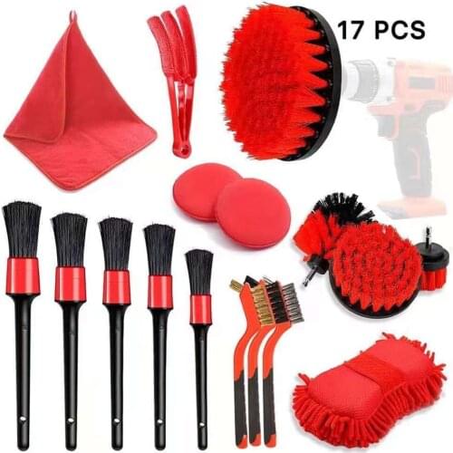 17Pcs Car Electric Drill Brush Wash Tool Auto Wheel Interior Dashboard Air Outlet Bathroom Household Cleaning Kit