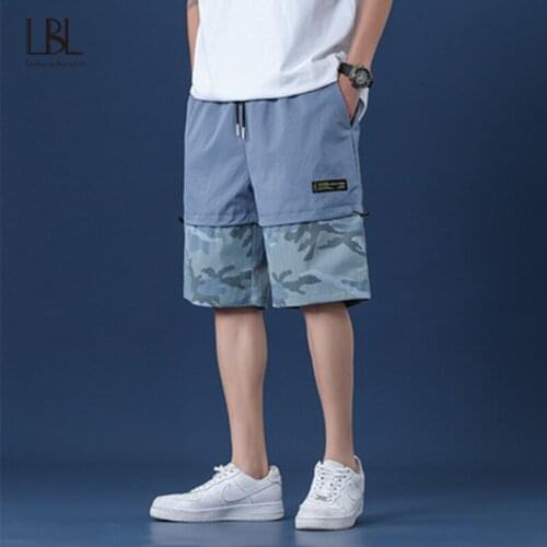 Fashion Men Casual Loose Patchwork Shorts Summer New Male Printing Drawstring Shorts Mens Breathable Pockets Comfortable Shorts