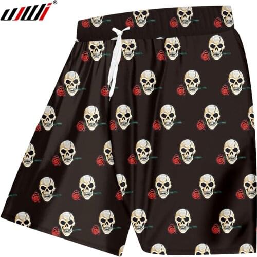 UJWI Summer New Man Paved Beach Shorts 3D Printed Rose skull Funny Large Size 5XL Mens Loose Drawstring Shorts