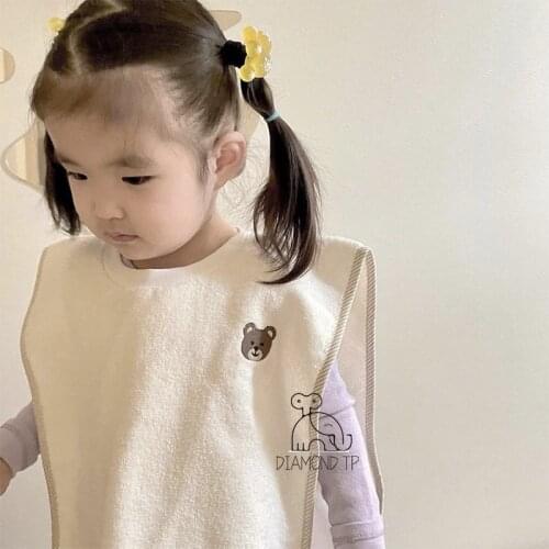 Embroidery Bear Wash Face Brushing Teeth Bib Baby Eating Anti-dirty Bib Cotton Thick Soft Wiping Towel