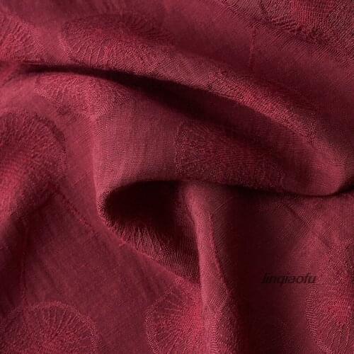 Cotton and linen blended fabric 2019 dandelion jacquard wine red high-grade clothing fabric High-end linen fabric