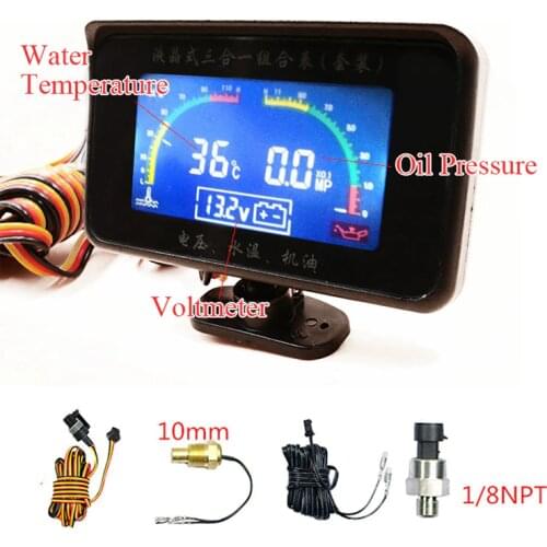 Universal New LCD 3 Function 12v/24v Truck Car Oil Pressure Gauge Voltmeter + Water Temperature Gauge Meter With Sensors