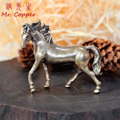 Vintage Copper Animal Zodiac War Horse Figurine Miniature Office Desktop Decor Ornament Home Decoration Accessories Brass Crafts